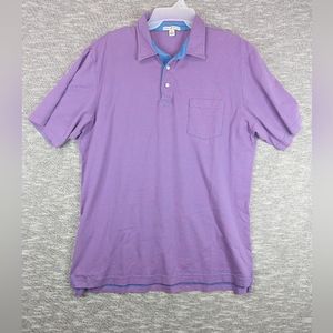 Peter Millar Polo Short Sleeve Shirt Men's Large Purple Striped Pima Cotton